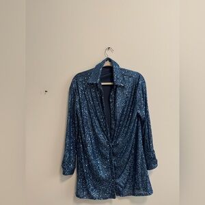 Anthropologie Blue Sequin Button Down Shirt